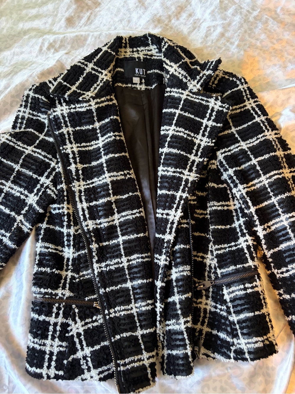Kut from the Kloth Black & White Plaid Tweed Blazer Jacket
